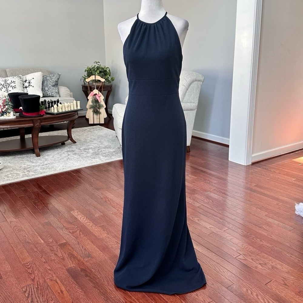 After Six Elegant High Neck Midnight Navy Feminine Gown Dress Size Small